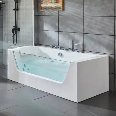 Bubbelbadkar med glasfront&underhållsvärmare 170x80cm | BK-020