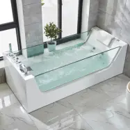 Bubbelbadkar med glassidor 170x80cm | Ergonomisk nackkudde | BK-003