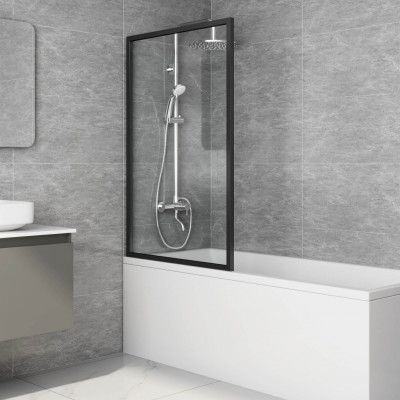 Duschvägg badkar 140x80cm | Svarta profiler | Klara