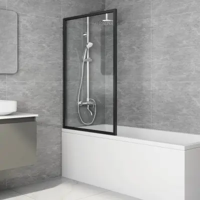 Duschvägg badkar 140x80cm | Svarta profiler | Klara