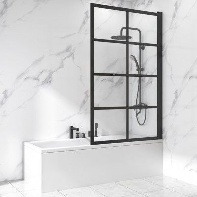 Duschvägg badkar 150x80 cm | Industristil med svart spröjs