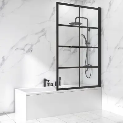 Duschvägg badkar 150x80 cm | Industristil med svart spröjs