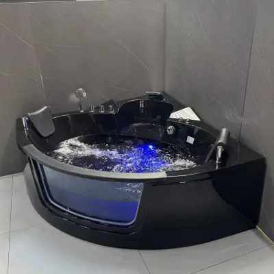 Hörnbadkar Kailua massagebadkar 150 × 150 cm – Svart