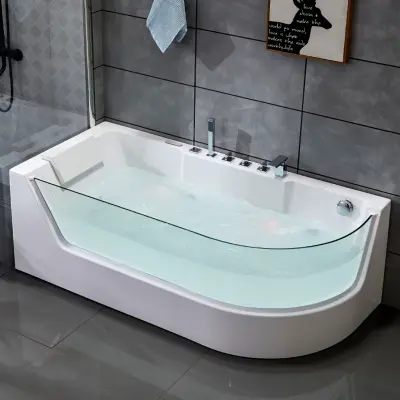 Rundat bubbelbadkar 170x80cm | Glasfront& värmare | BK-010V Höger