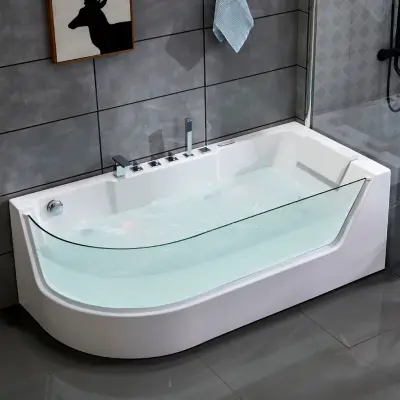 Rundat bubbelbadkar 170x80cm | Glasfront& värmare | BK-010V Vänster