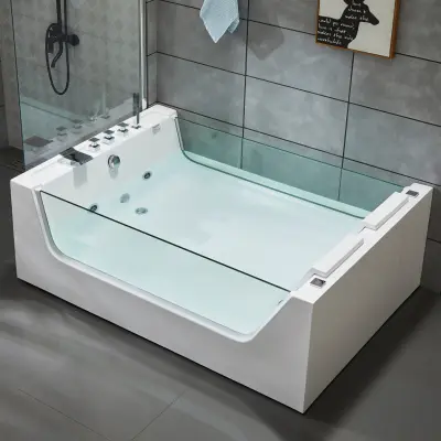 Stort bubbelbadkar för två 170x120cm | Med glassidor | BK-007