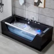 Svart bubbelbadkar | Glasfront, värmare&ljusterapi | 180cm | BK-009V