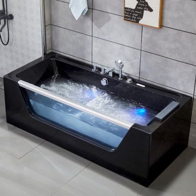 Svart bubbelbadkar | Glasfront, värmare& ljusterapi | 180cm | BK-009V