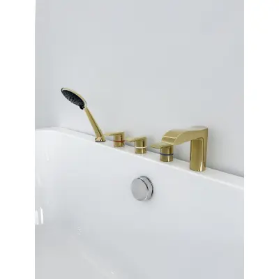 Badkarsblandare i guld | Solaris 5-hålig design | Lyxig blandare för badrum