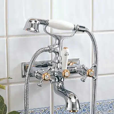 Badkarsblandare Mora Classic Krom/Guld med Handdusch