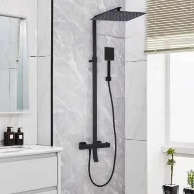 Takduschset med badkarsblandare - Extra hög - Svart