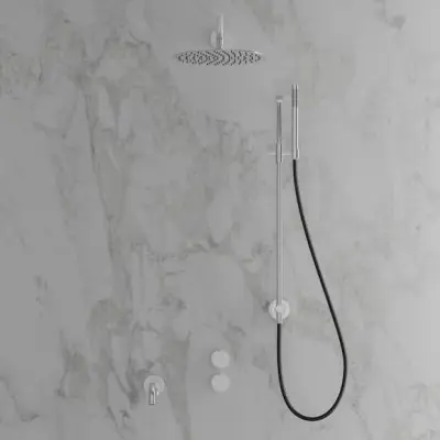 Takduschset Scandtap Steel Harmonized 6X med Badkarsblandare för Inbyggnad