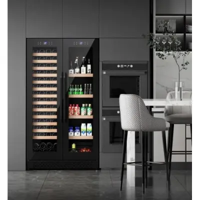 Stor vinkyl för 60 flaskor och 218 burkar | Exklusiv design med dubbla temperaturzoner | 365 L