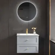 Badrumsmöbel 80cm | Kommod& LED-spegel | Velum grå