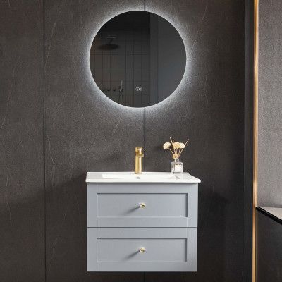 Badrumsmöbel 80cm | Kommod& LED-spegel | Velum grå