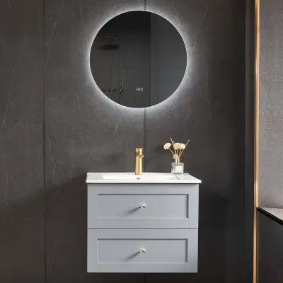 Badrumsmöbel 80cm | Kommod& LED-spegel | Velum grå