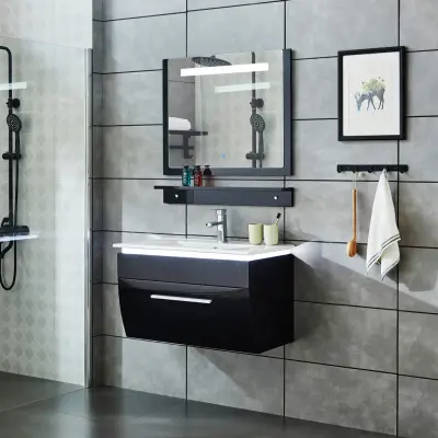 Badrumsmöbel 80cm | LED-belysning | Kommod, handfat och spegel