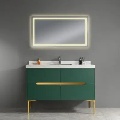 Badrumsmöbler Cancun 120 cm - Grönt med detaljer i mässing + 2.00 x Badrumskrok