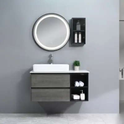 Badrumsmöbler Dove - Grå trä + Toalettpappershållare