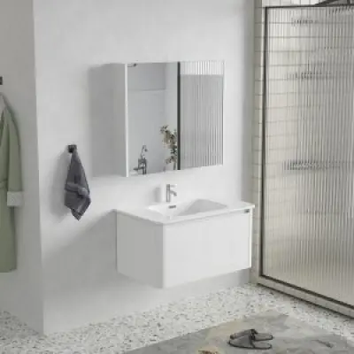 Badrumsmöbler Genava 80 cm - Vit + Toalettpappershållare