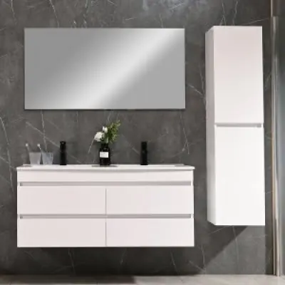 Badrumsmöbler Honolulu 120 cm - Glansig vit + 2.00 x Badrumskrok