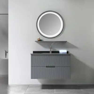 Badrumsmöbler Lazien - Grå&Svart marmorimitation + Toalettpappershållare