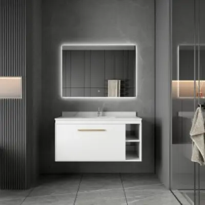 Badrumsmöbler Nova 100 cm - Vit&Mässing + 2.00 x Badrumskrok