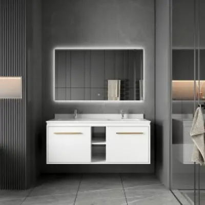 Badrumsmöbler Nova 120 cm - Vit&Mässing + 2.00 x Badrumskrok