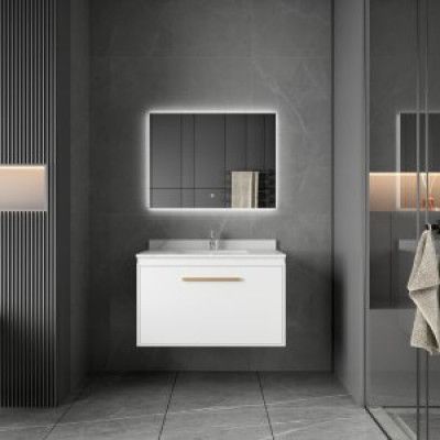 Badrumsmöbler Nova 80 cm - Vit&Mässing