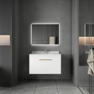 Badrumsmöbler Nova 80 cm - Vit&Mässing + 2.00 x Badrumskrok