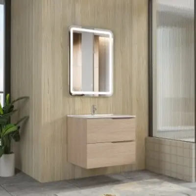 Badrumsmöbler Oro - Ljus trä + 2.00 x Badrumskrok