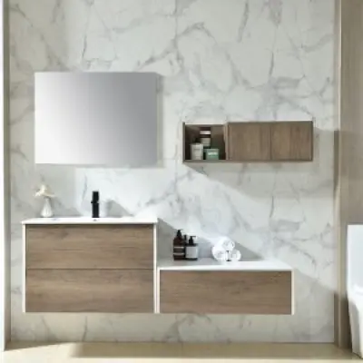 Badrumsmöbler Scandi - Ljus träimitation + Toalettpappershållare