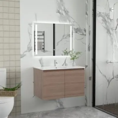 Badrumsmöbler Stockholm 80 cm - Mörk träimitation + 2.00 x Badrumskrok