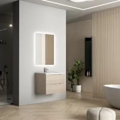 Badrumsmöbler Vega 60 cm - Ljus träimitation + 2.00 x Badrumskrok