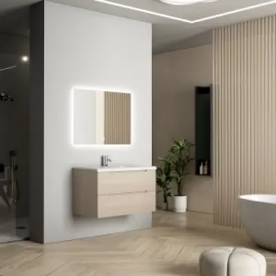 Badrumsmöbler Vega 80 cm - Ljus träimitation + Toalettpappershållare