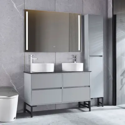 Badrumspaket | Kommod 117cm | Dubbla handfat | Spegel& högskåp