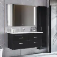 Badrumspaket | Kommod 120cm | Högskåp&LED-spegel | Svart