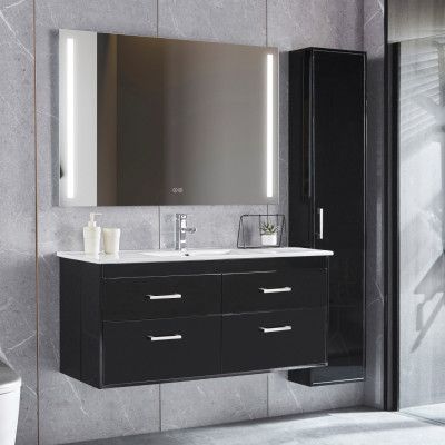 Badrumspaket | Kommod 120cm | Högskåp&LED-spegel | Svart