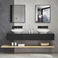 Badrumspaket | Kommod 150cm | Dubbelhandfat | Svart kompositsten