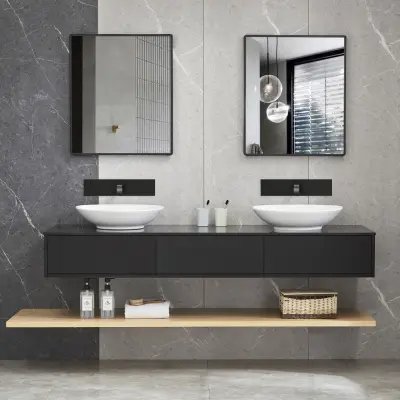 Badrumspaket | Kommod 150cm | Dubbelhandfat | Svart kompositsten