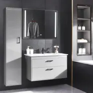 Badrumspaket | Kommod 90 cm | Sidoskåp&LED-spegel | Grå