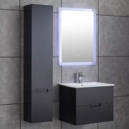 Badrumspaket | Kommod med handfat, högskåp och LED-spegel - Mattsvart 60cm