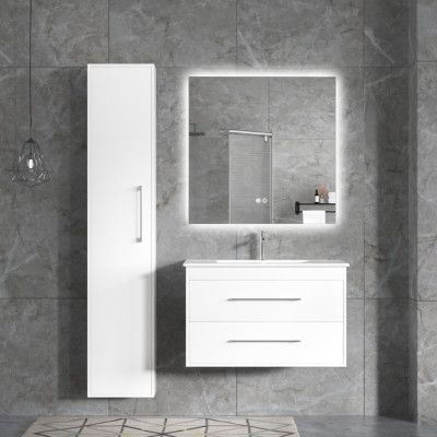 Badrumspaket | Kommod, sidoskåp&LED-spegel | Opacus