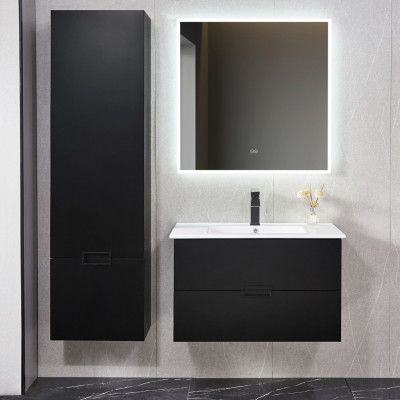 Badrumspaket 100cm | Kommod& sidoskåp i tålig MDF | LED-spegel