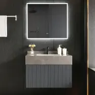 Badrumspaket 100cm | Tålig sintrad sten | LED-spegel | Cirrus Grey