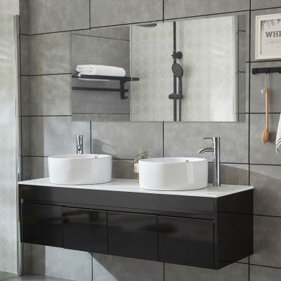 Badrumspaket 150cm | Kommod med dubbelhandfat& spegel | Svart