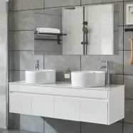 Badrumspaket 150cm | Kommod med dubbelhandfat& spegel | Vit