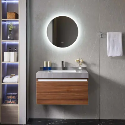 Badrumspaket 60cm | Nedsänkt handfat | Bänkskiva i sintrad sten