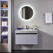 Badrumspaket 60cm | Rund LED-spegel | Bänkskiva i sintrad sten