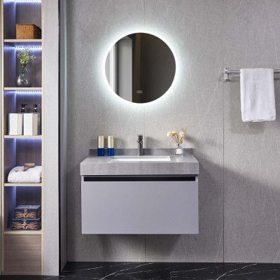 Badrumspaket 60cm | Rund LED-spegel | Bänkskiva i sintrad sten